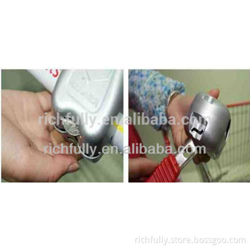 Worldwide used supermarket shopping trolley coin lock
